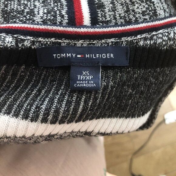 Tommy Hilfiger Long Black And White Sweater Cardigan XS Ribbed Stretch Button - Picture 12 of 12